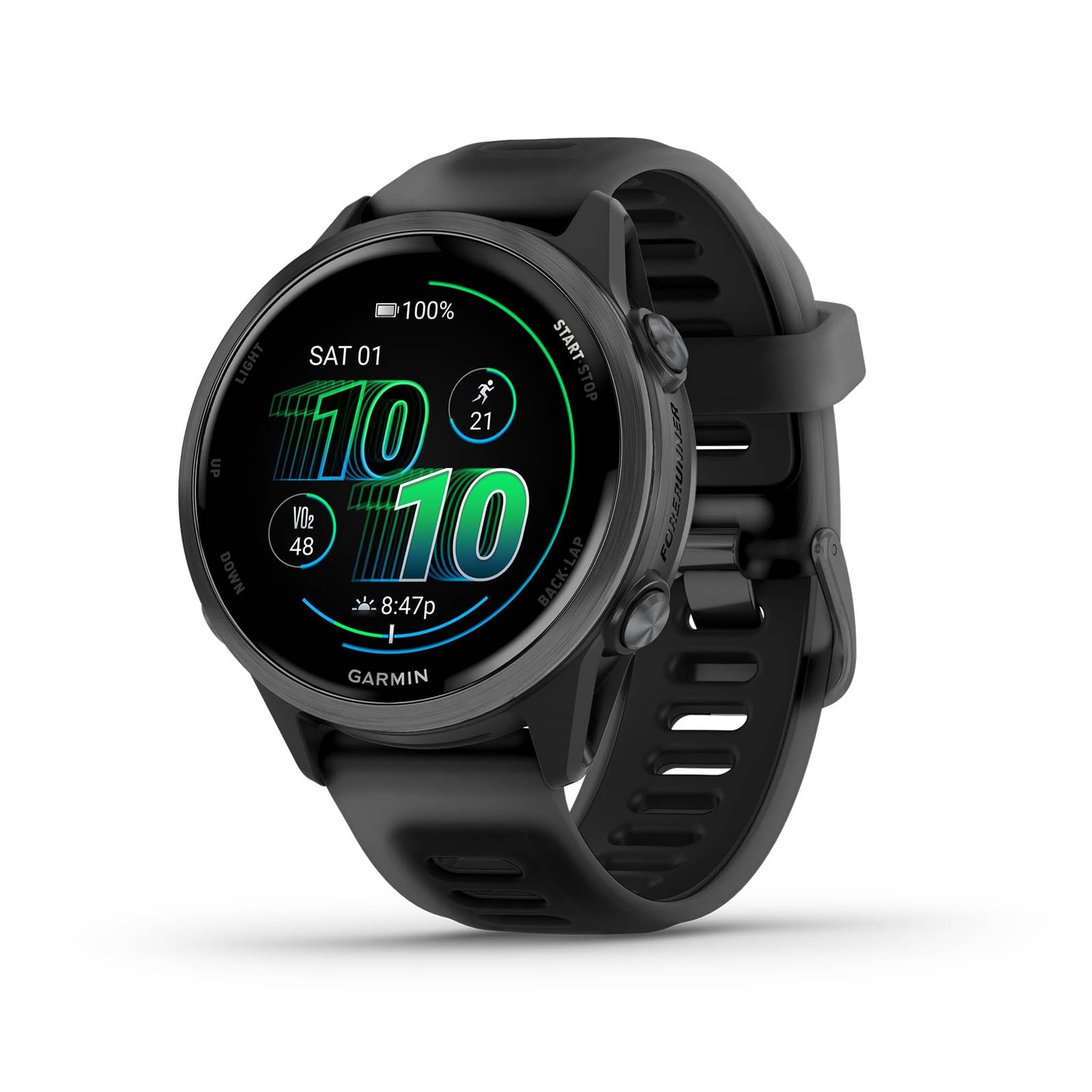 Garmin® Forerunner® 570, 42mm, Advanced GPS Running and Triathlon Smartwatch, AMOLED Display, Training and Recovery Features, Slate Gray Aluminum with Translucent Black/Black Band Garmin