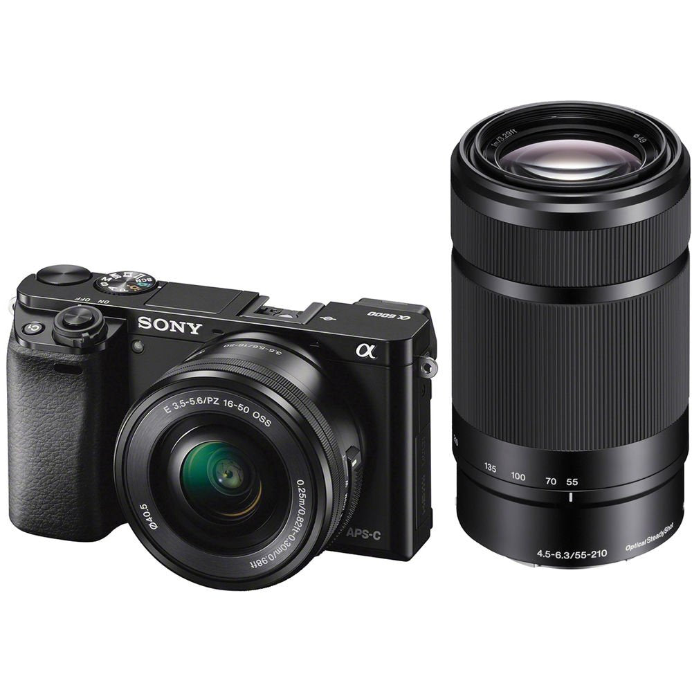 Sony Alpha a6000 Mirrorless Camera with 16-50mm and 55-210mm Lenses ILCE6000Y/B With Soft Bag, 64GB Memory Card, Card Reader , Plus Essential Accessories