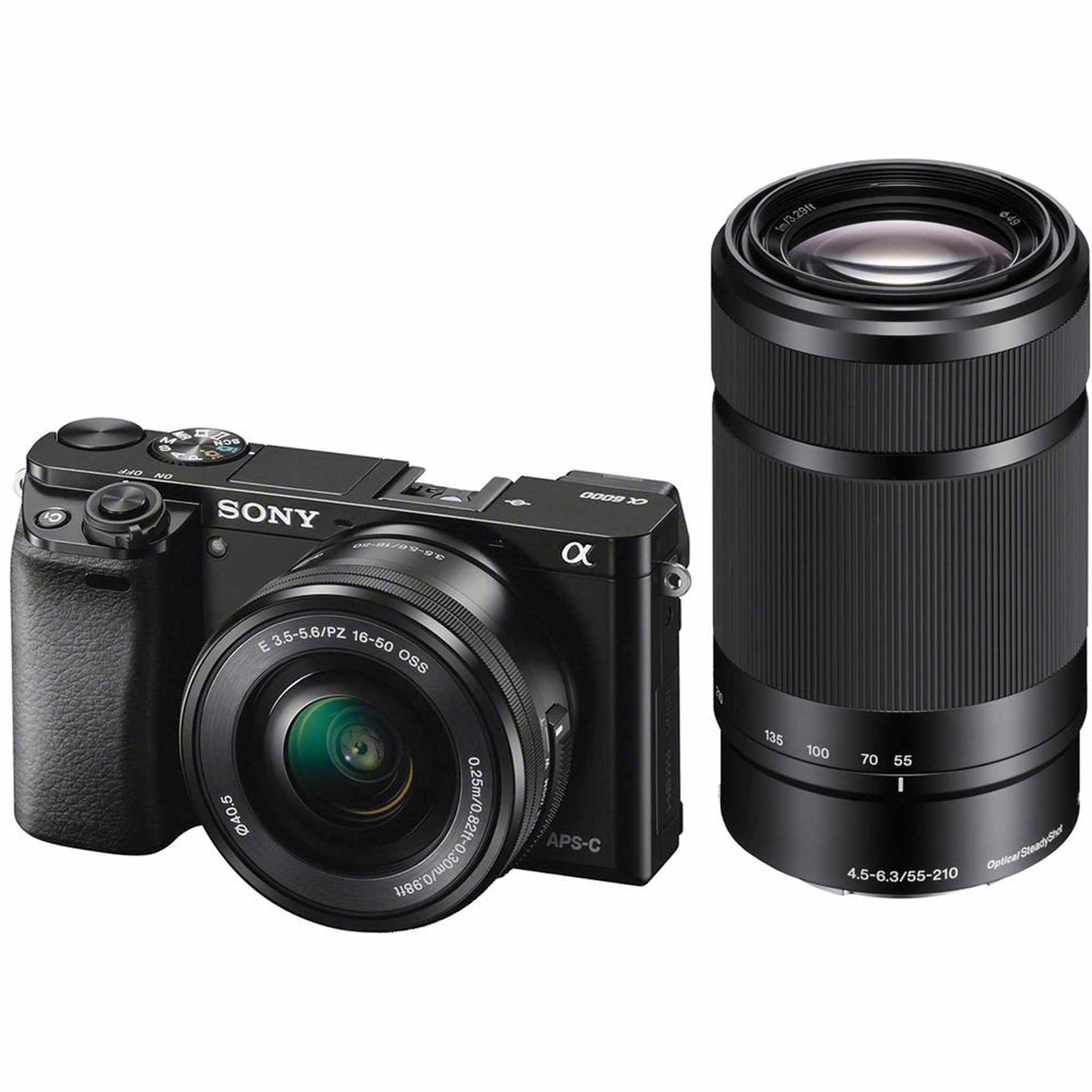 Sony Alpha a6000 Mirrorless Camera with 16-50mm and 55-210mm Lenses ILCE6000Y/B with Sony FE 85mm Lens, Soft Bag, Additi - Used Sony