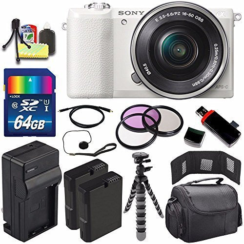 Sony Alpha a5100 Mirrorless Digital Camera with 16-50mm Lens White + Battery + Charger + 64GB Bundle 6 - International
