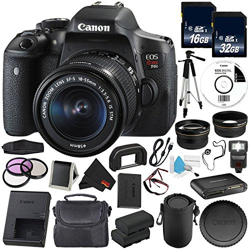 6Ave Canon EOS Rebel T6i DSLR Camera EF-S 18-55mm f/3.5-5.6 is STM Lens 0591C003 Deluxe Bundle - International Version (