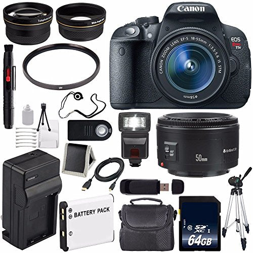 6Ave Canon EOS Rebel T5i 18 MP CMOS Digital SLR Camera w/EF-S 18-55mm Lens + Canon EF 50mm Lens + 58mm 2X Telephoto Wide Angle Lenses Bundle 29