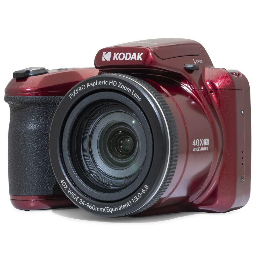 KODAK Pixpro Astro Zoom AZ405 Digital Camera Bridge, X40 Zoom, 24 mm Wide Angle, 20 Megapixels, LCD 3, Full HD 1080p Video, OIS, AA Battery - Red