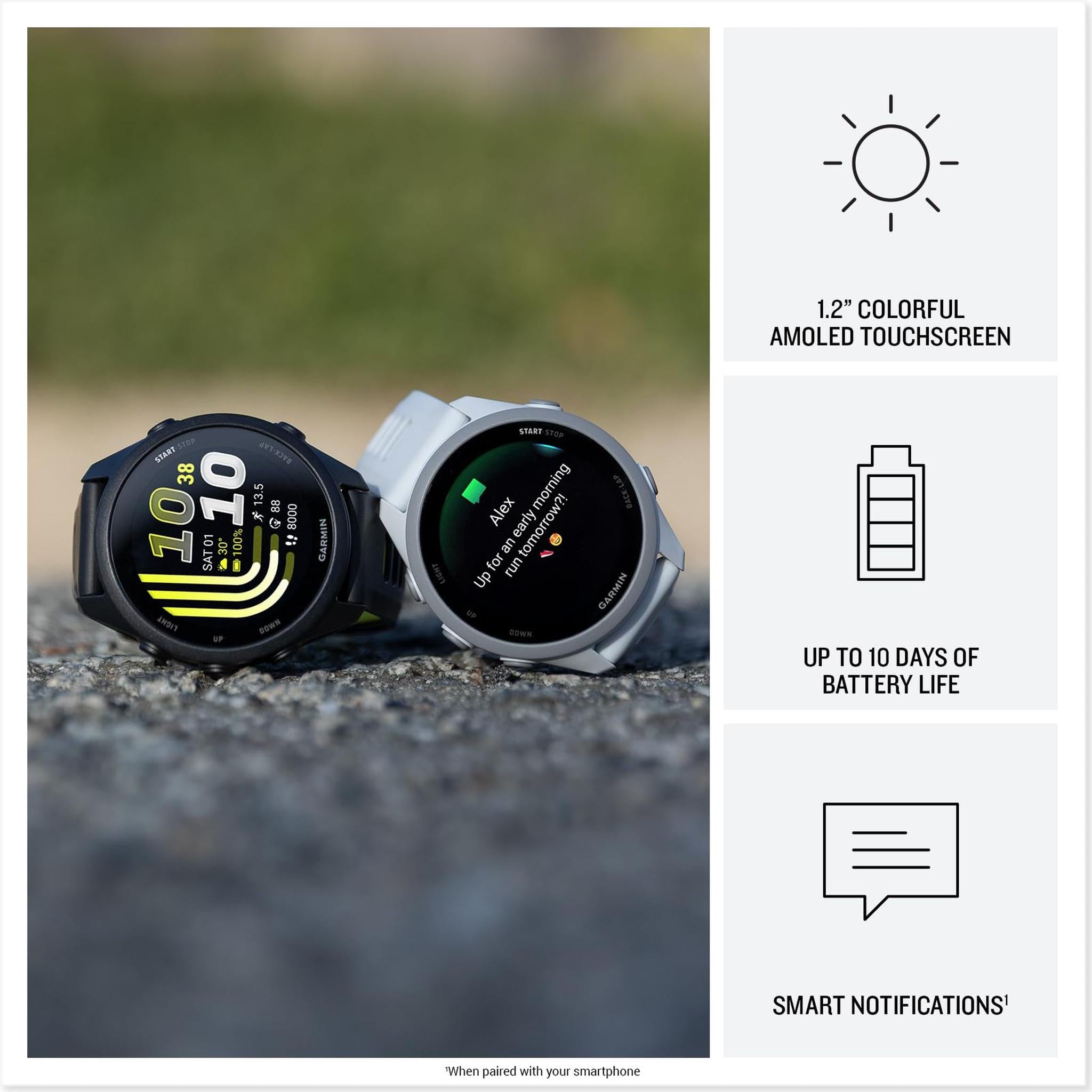 Garmin Forerunner® 170, GPS Running Smartwatch, Advanced Training Metrics and Recovery Insights, Whitestone with Whitestone/Cloud Blue Band