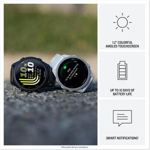 Garmin Forerunner® 170, GPS Running Smartwatch, Advanced Training Metrics and Recovery Insights, Whitestone with Whitestone/Cloud Blue Band