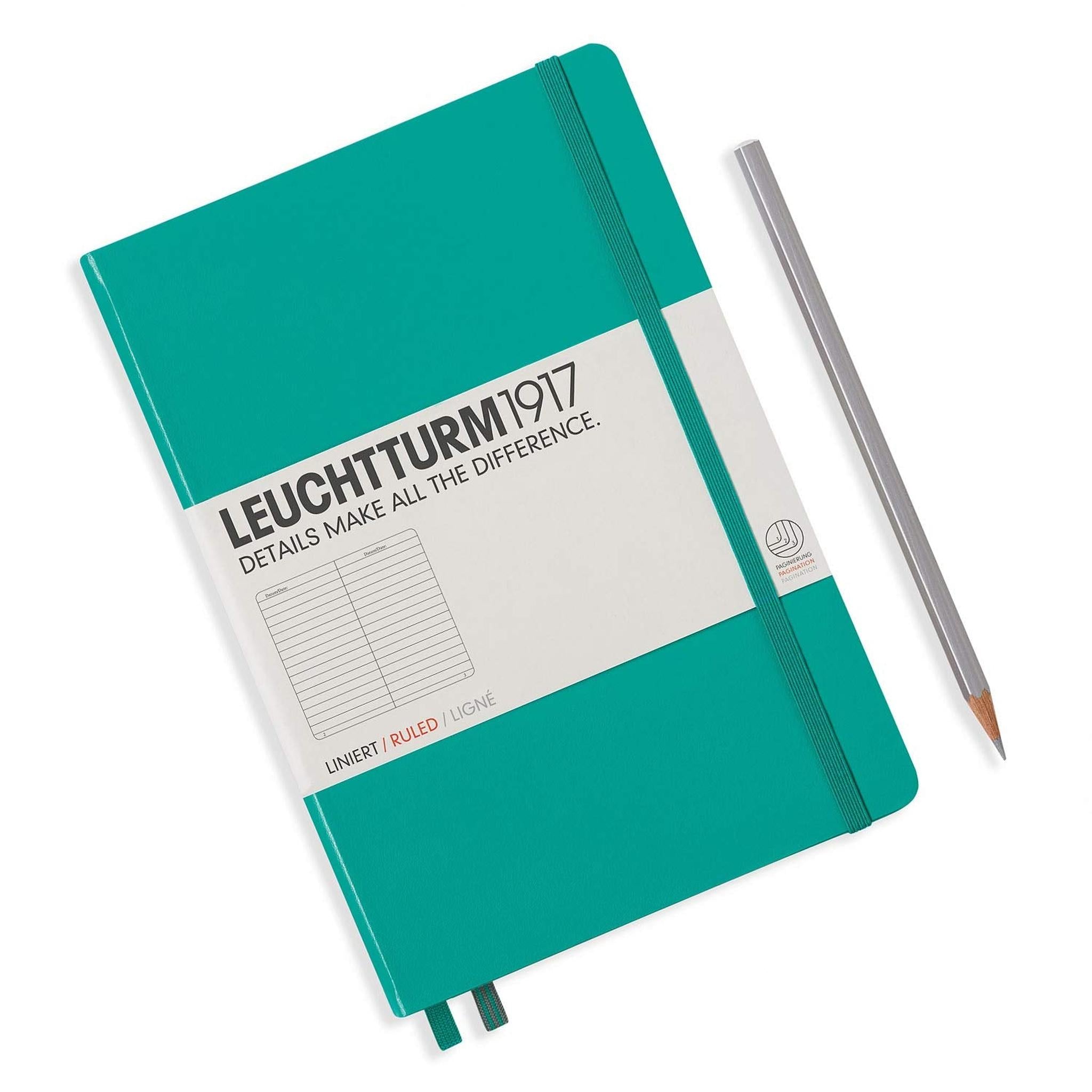Leuchtturm1917 Medium A5 Ruled Hardcover Notebook Emerald - 249 Numbered Pages