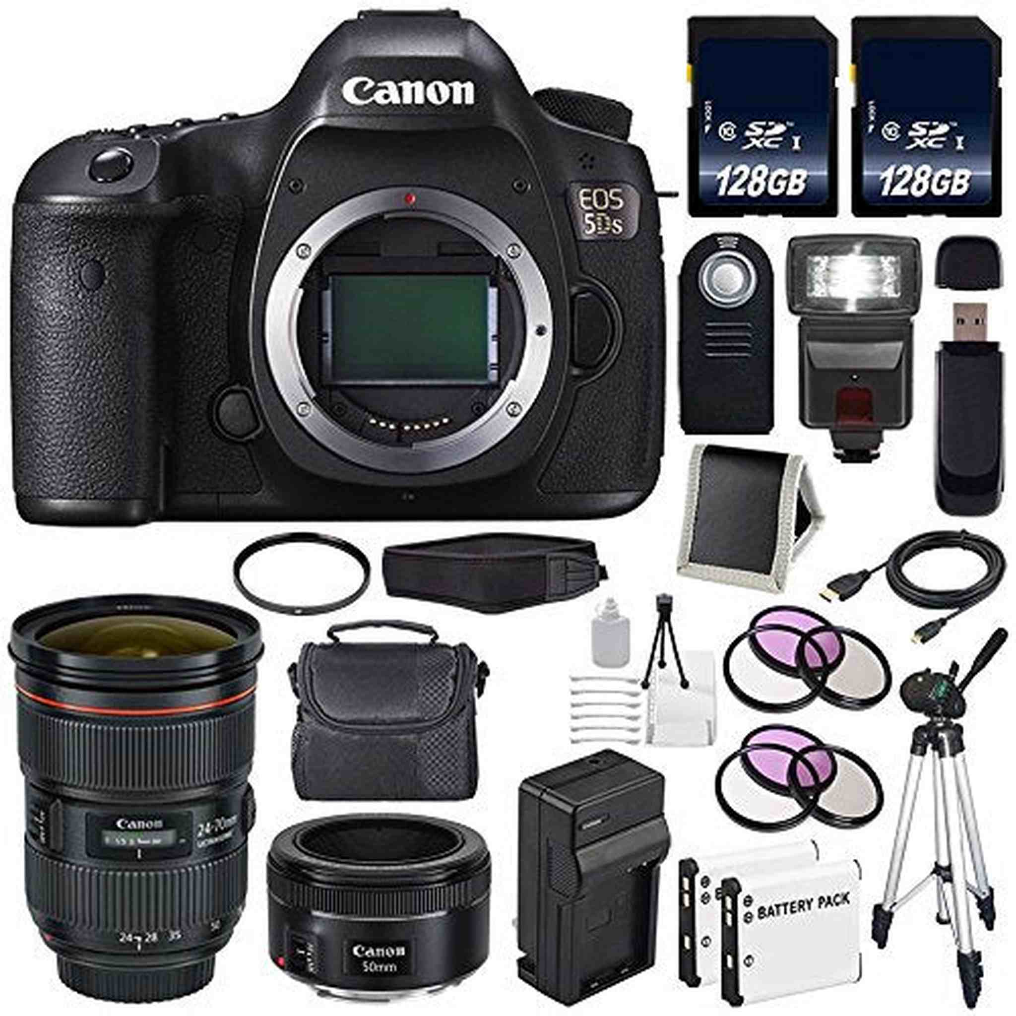 Canon EOS 5DS DSLR Camera International Model 0581C002 + Canon EF 24-70mm f/2.8L II USM Lens + EF 50mm f/1.8 STM Lens Starter Bundle