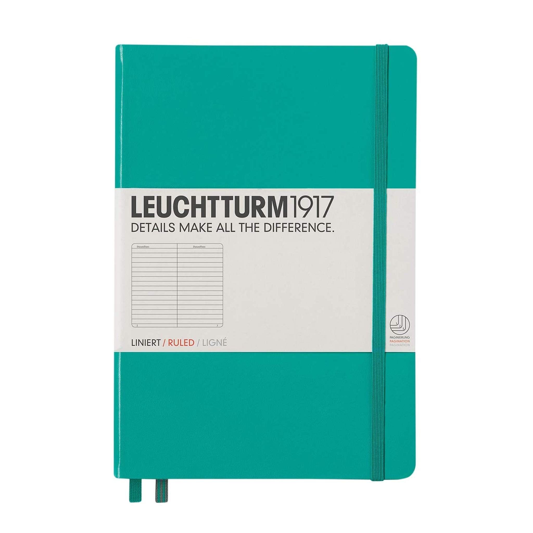 Leuchtturm1917 Medium A5 Ruled Hardcover Notebook Emerald - 249 Numbered Pages