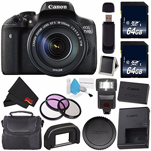 Canon EOS Rebel T6i/750D DSLR Camera with 18-135mm Lens (International Version) + 64GB Memory Card + Carrying Case Bundl