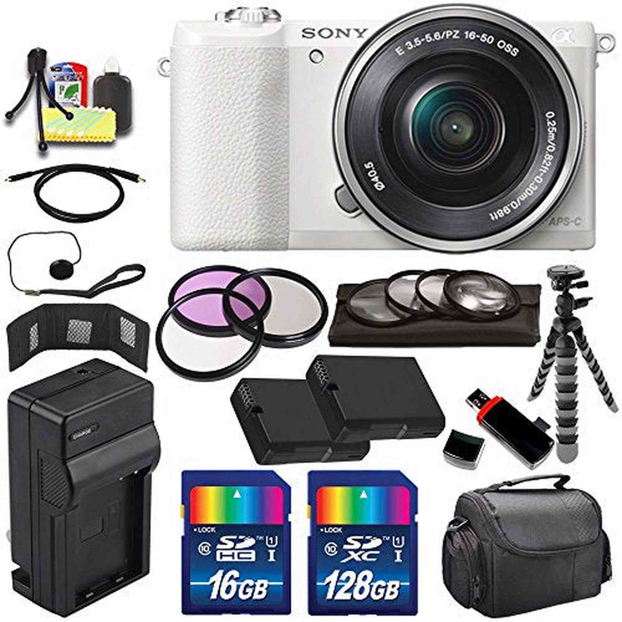 Sony Alpha a5100 Mirrorless Digital Camera with 16-50mm Lens White + Battery + Charger + 144GB Bundle 7 - Internationa Sony