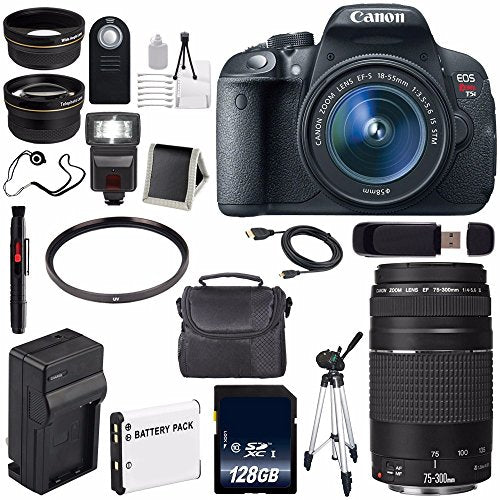 Canon EOS Rebel T5i 18 MP CMOS Digital SLR Camera w/EF-S 18-55mm f/3.5-5.6 Lens (International Model) + Canon EF 75-300m