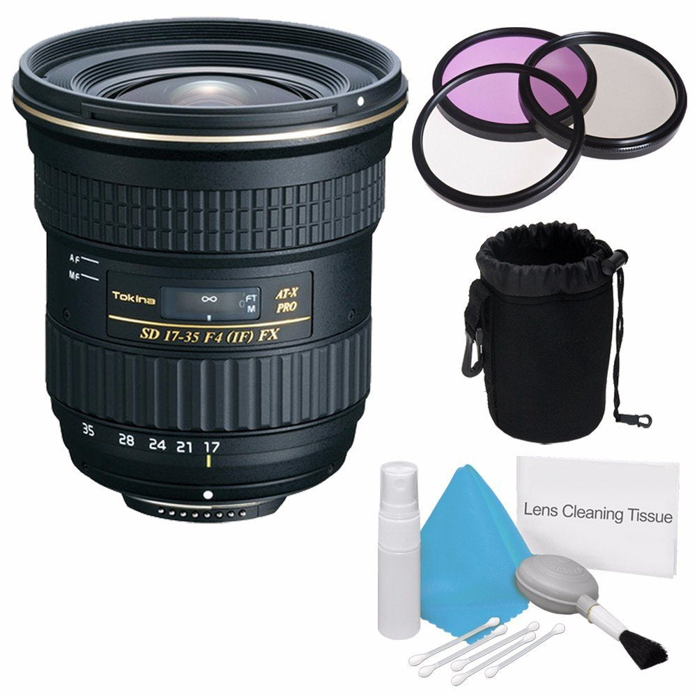 Tokina 17-35mm f/4 Pro FX Lens for Canon Cameras (International Model) +Deluxe Cleaning Kit + 82mm 3 Piece Filter Kit +