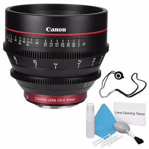 Canon CN-E 50mm T1.3 L F Cine Lens International Model + Deluxe Cleaning Kit + Lens Cap Keeper Starter Bundle