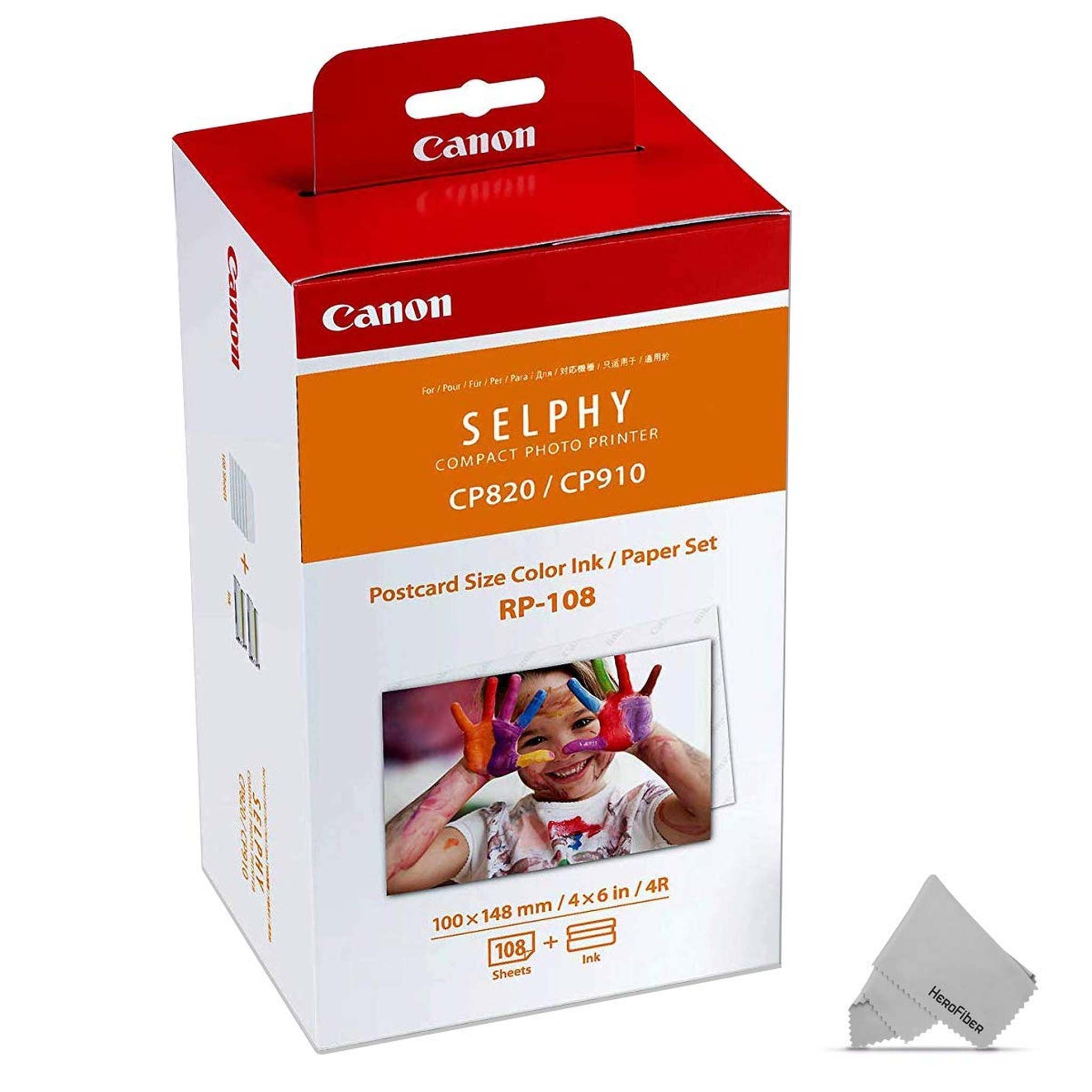 1 Pack Canon RP-108/RP108 Color Ink Paper Set 2 Ink Toners/108 Paper Sheets HeroFiber
