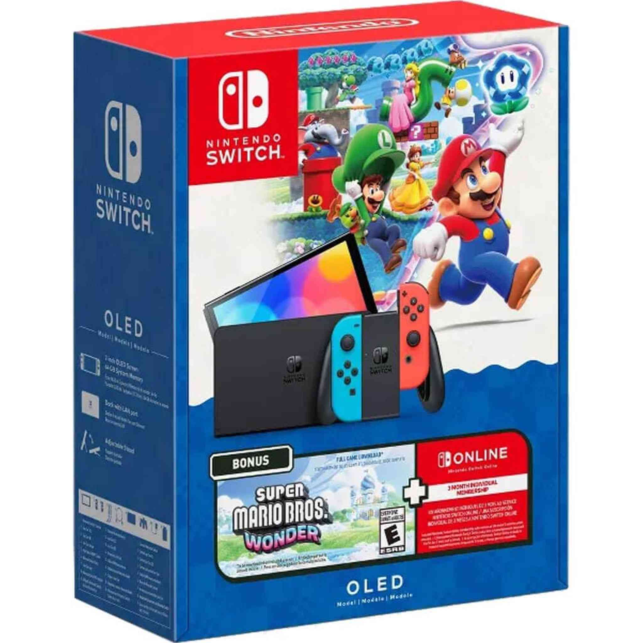 Nintendo NINOLDMARBRO Switch OLED Console and Super Mario Bros Wonder Bundle with Online