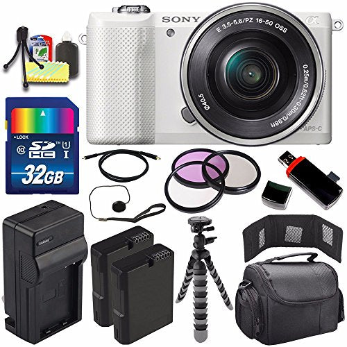 Sony Alpha a5000 Mirrorless Digital Camera with 16-50mm Lens (White) + Battery + Charger + 32GB Bundle 5 - International