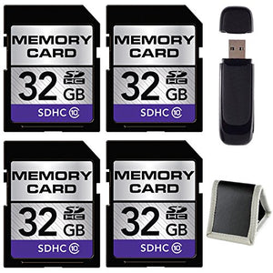 32GB SDHC Class 10 Memory Card 4-Pack + SD Card USB Reader + Memory Card Wallet Bundle