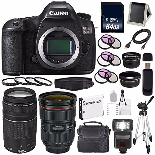 Canon EOS 5DS DSLR Camera (International Model) 0581C002 + Canon EF 24-70mm f/2.8L II USM Lens + Canon EF 75-300 III+ LP