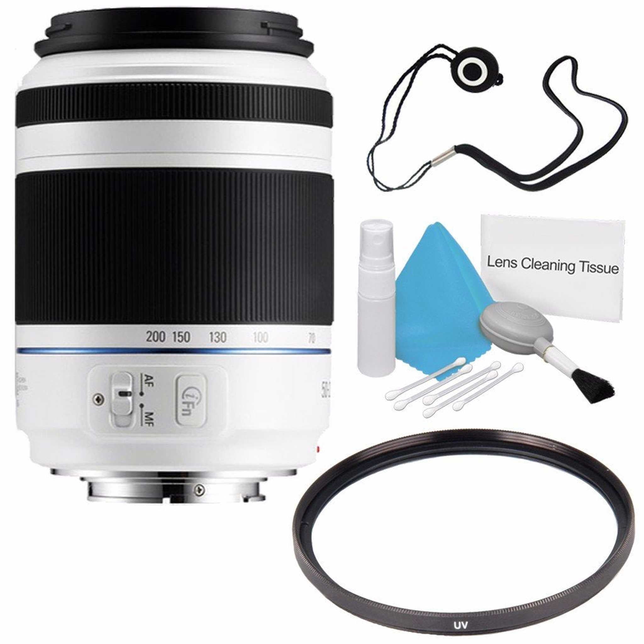 Samsung 50-200mm f/4.0-5.6 ED OIS Lens White EX-T50200CSWUS + UV Filter + Lens Cap Keeper + Deluxe Cleaning Kit Bundle