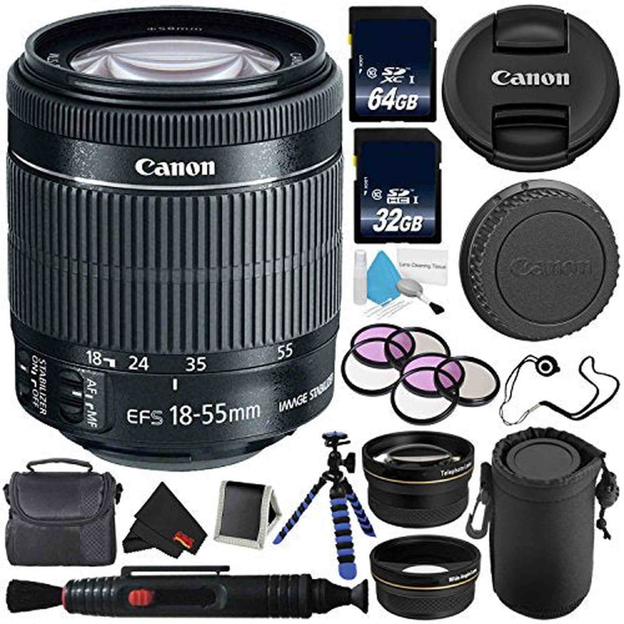 Canon EF-S 18-55mm f/3.5-5.6 Lens 8114B002WB + Lens Pen Cleaner + Deluxe Lens Pouch + 58mm 3 Piece Filter Kit + Deluxe Cleaning Kit es + MicroFiber Canon