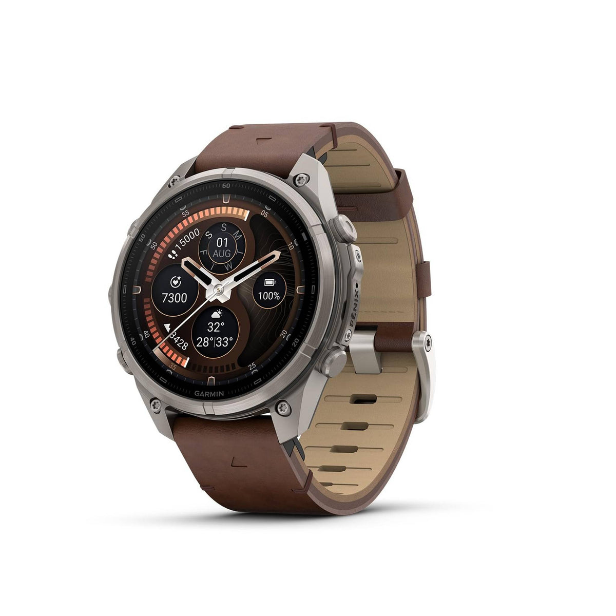 Garmin fēnix® 9 Pro, inReach®, Titanium, 47mm, Walnut Leather Band