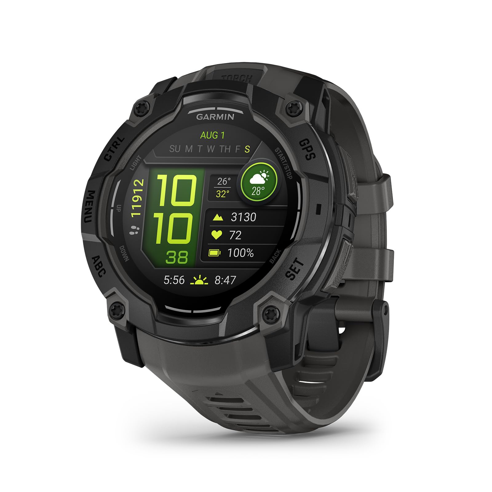 Garmin Instinct® 3 50mm, AMOLED Display, Rugged Outdoor GPS Smartwatch, Metal-Reinforced Bezel, Built-in Flashlight, Up to 18 Days of Battery Life, Charcoal