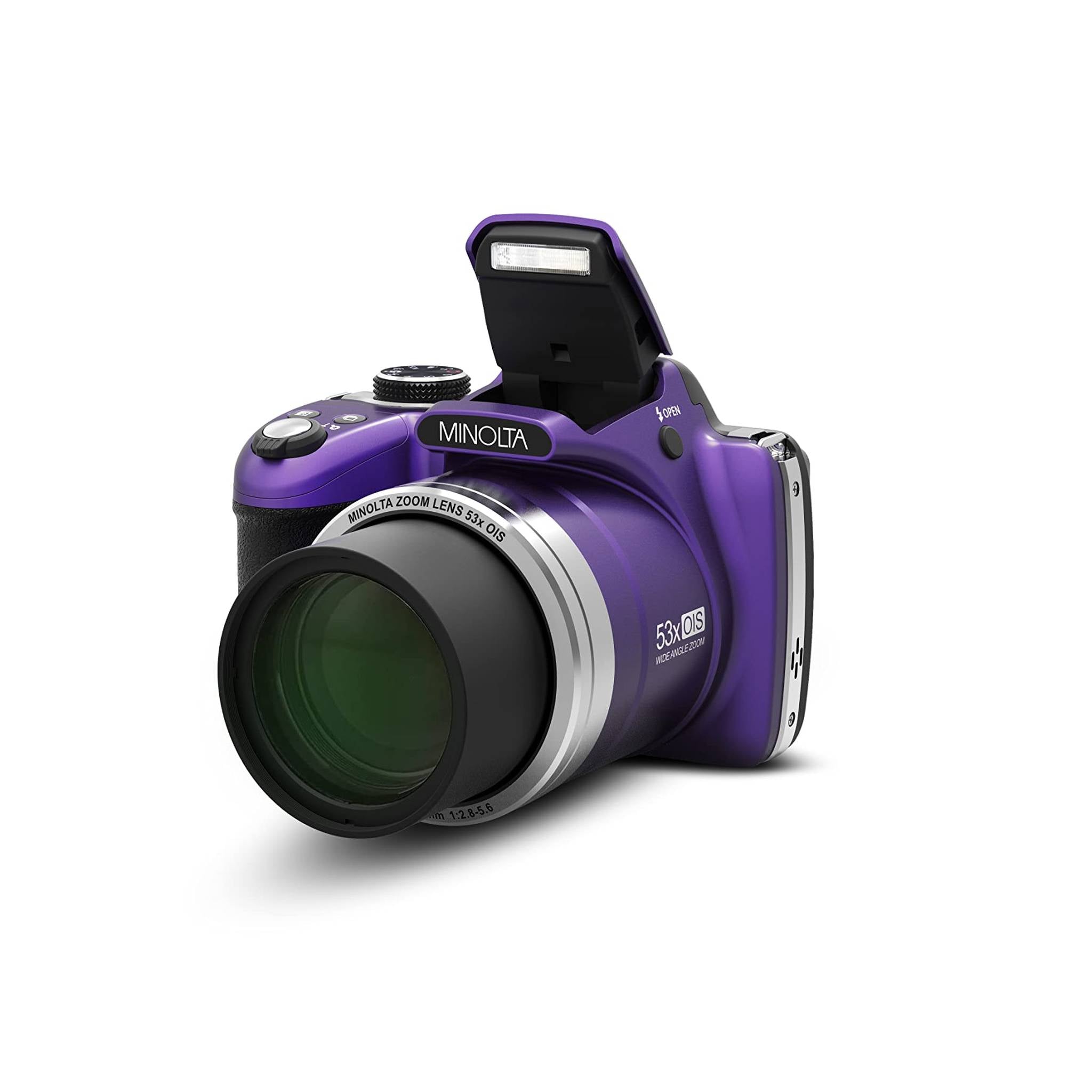 Minolta Pro Shot 16 Mega Pixel HD Digital Camera with 53x Optical Zoom, Full 1080p HD Video & 16GB SD Card, MN53Z, Purple Minolta
