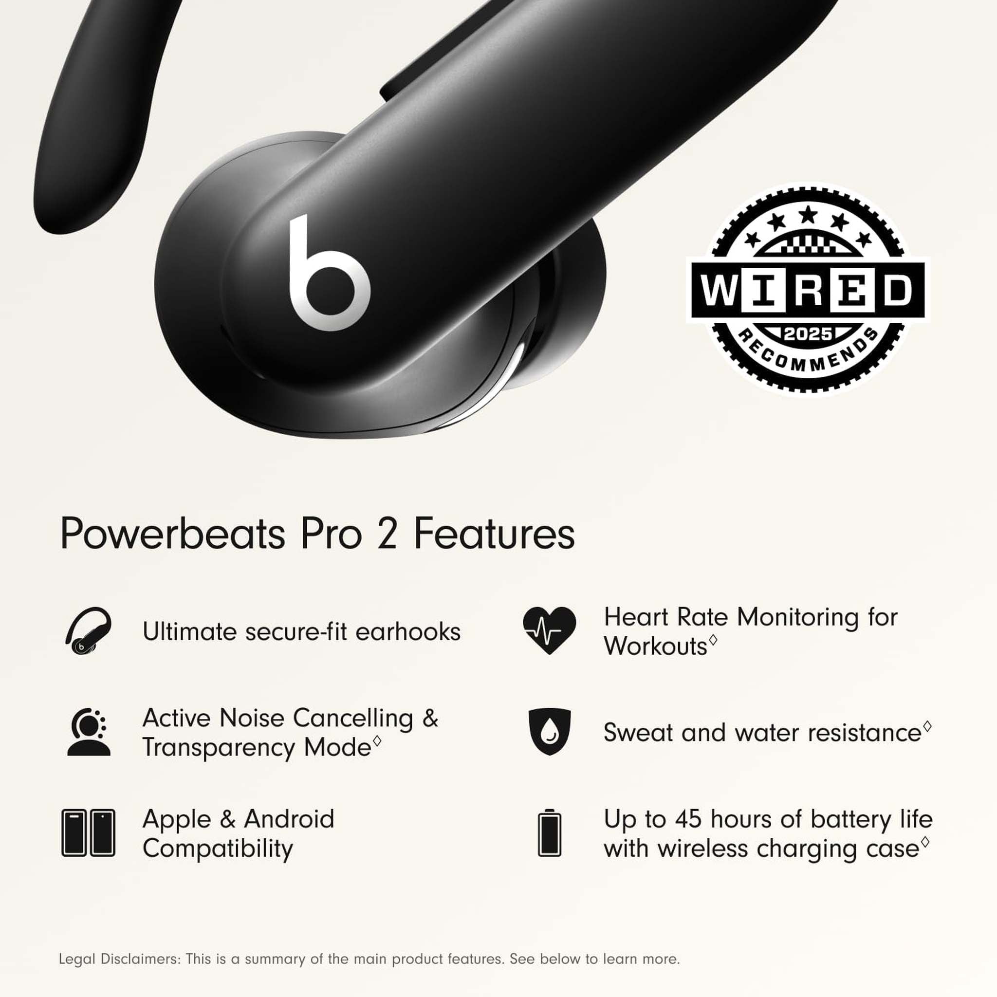 Beats Powerbeats Pro 2 Wireless Bluetooth Earbuds - Noise Cancelling, Heart Rate Monitor, IPX4, Up to 45H Battery & Charging Case, Works with Apple & Android - Jet Black