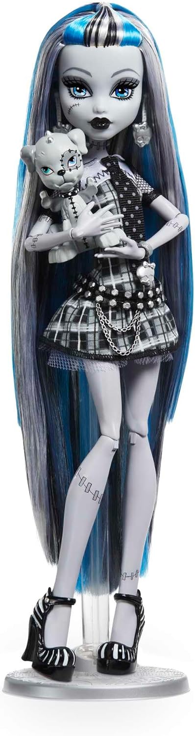 Monster High Doll, Frankie Stein in Black and White, Reel Drama Collector Doll, Doll-Size and Life-Size Posters, Horror Flick Theme, Toys and Gifts (HKN29)