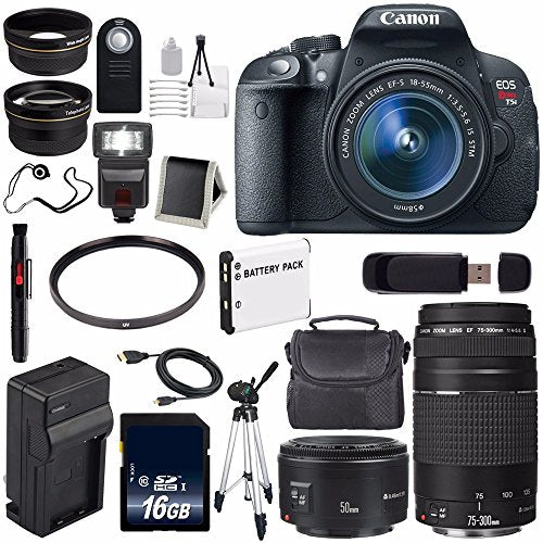 Canon EOS Rebel T5i 18 MP CMOS Digital SLR Camera w/EF-S 18-55mm f/3.5-5.6 Lens (International Model) + EF 50mm f/1.8 II