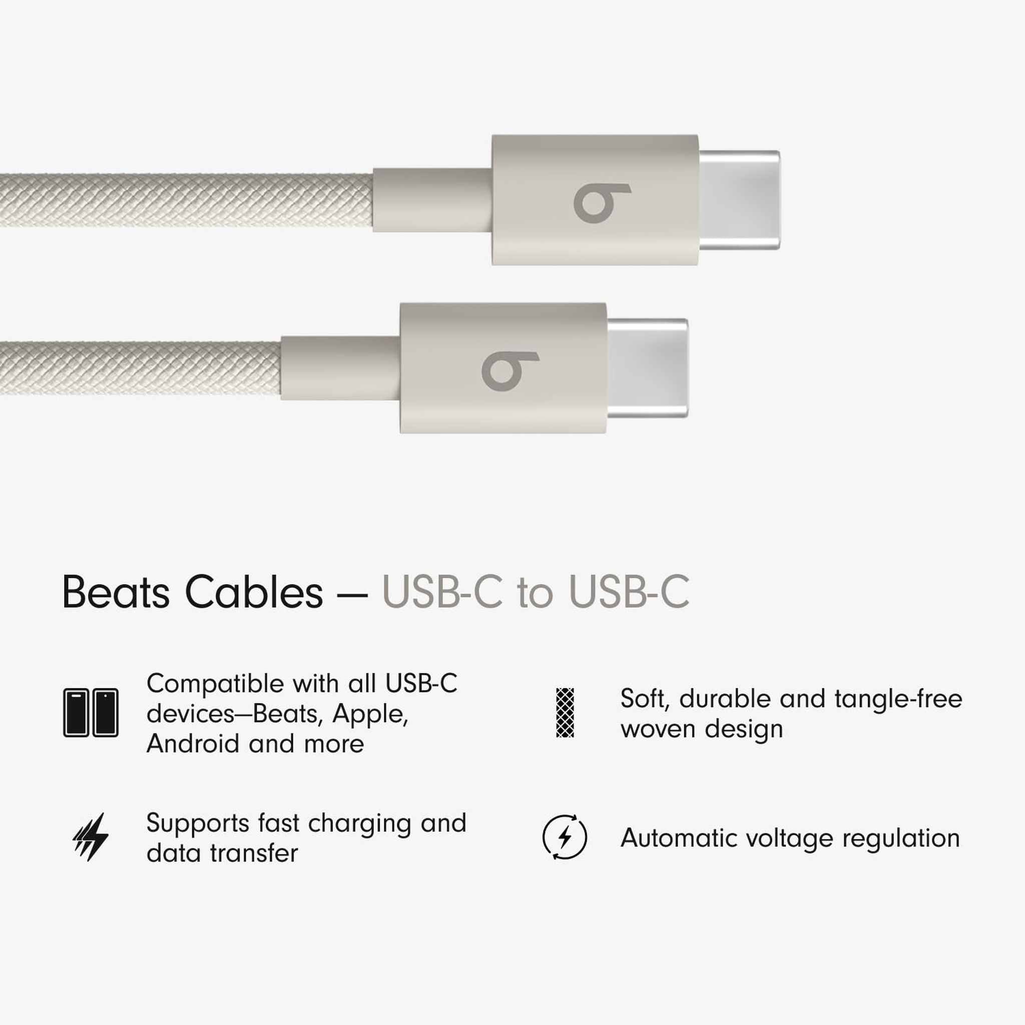 Beats USB-C to USB-C Woven Cable Fast Charging Durable/Tangle-Free Compatible Charger for Apple & Android Devices 1.5 m, 5 ft - Surge Stone