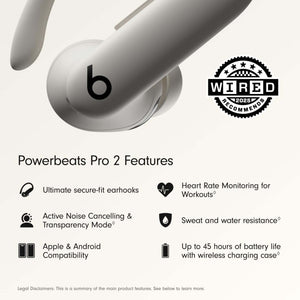 Beats Powerbeats Pro 2 Wireless Bluetooth Earbuds - Noise Cancelling, Heart Rate Monitor, IPX4, Up to 45H Battery & Charging Case, Works with Apple & Android - Quick Sand