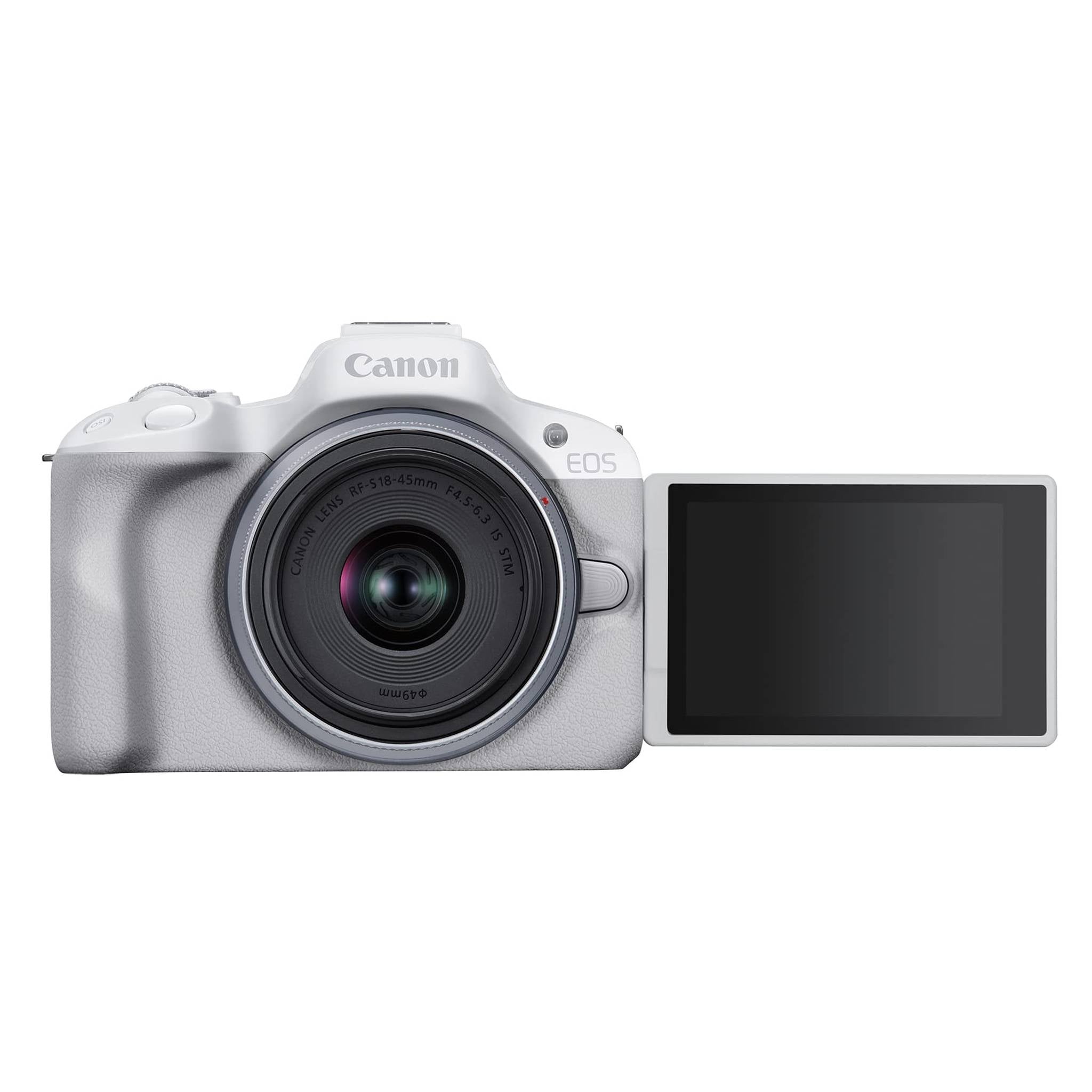 Canon EOS R50 Mirrorless Camera with 18-45mm Lens White + 64GB Card + Bag + More