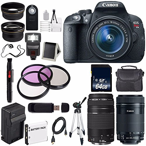Canon EOS Rebel T5i 18 MP CMOS Digital SLR Camera w/EF-S 18-55mm f/3.5-5.6 Lens (International Model) + EF 75-300mm f/4-