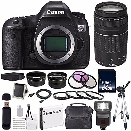 Canon EOS 5DS R DSLR Camera (International Model) 0582C002 + Canon EF 75-300 III+ LP-E6 Replacement Battery + 64GB SDXC Advanced Bundle