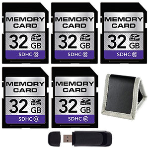 32GB SDHC Class 10 Memory Card 5-Pack + SD Card USB Reader + Memory Card Wallet Bundle