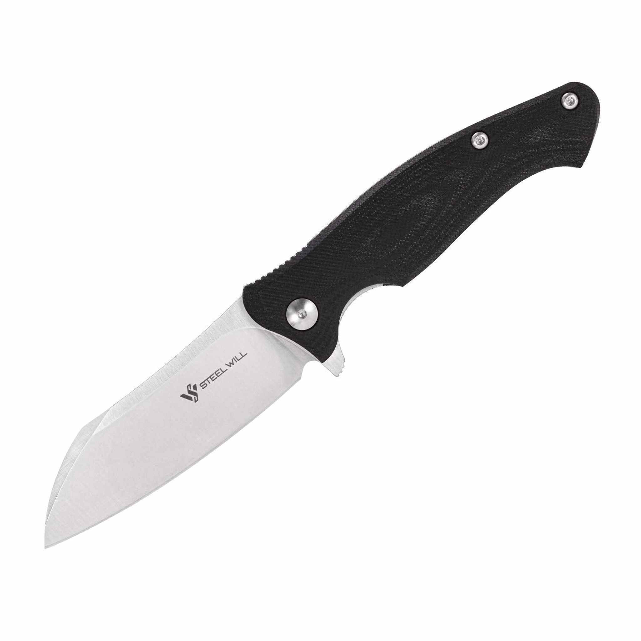 Steel Will Knife Nutcracker F24-10: 3.4" N690 Cleaver Satin Folding Blade, Liner Lock, Black G10 Handle, Blue Alu Standoffs, Ceramic Ball Bearings Steel Will Knives