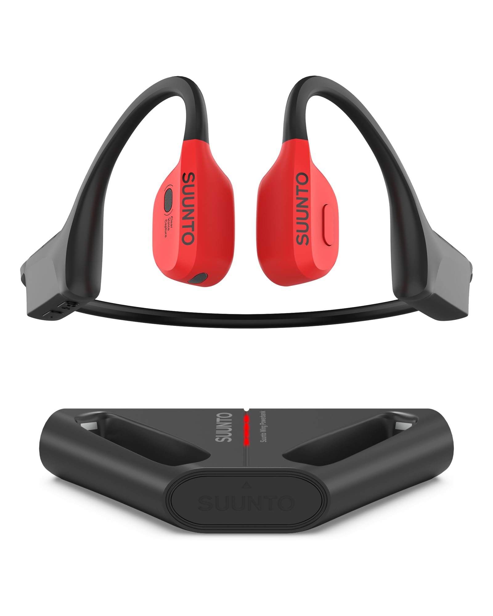 SUUNTO Wing Open-Ear Bone Conduction Headphone, Bluetooth Wireless Sport Headphone w/Head Movement Control, Built-in HD Mic, IP67 Sweatproof, Safety Lights, 10H Playtime & 20H w/Charging Stand, Red