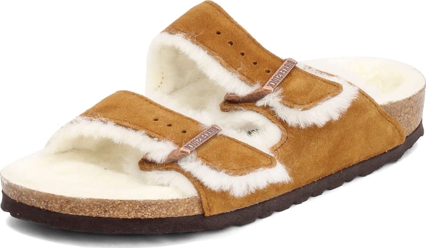 Birkenstock Women's Arizona Shearling Sandals, Mink, Tan, 5 Medium US