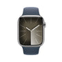 Apple Watch Series 9 GPS + Cellular 45mm Smartwatch with Silver Stainless Steel Case with Storm Blue Sport Band M/L.