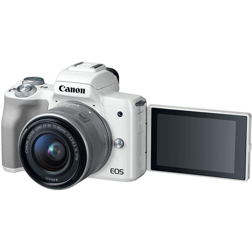 Canon EOS M50 Mirrorless Digital Camera White with 15-45mm Lens + Flexible Tripod + UV Protection Filter + Professiona