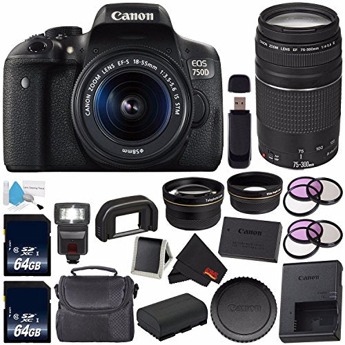 Canon EOS Rebel T6i/750D DSLR Camera with 18-55mm Lens (International Version) + Canon EF 75-300mm f/4-5.6 III Telephoto
