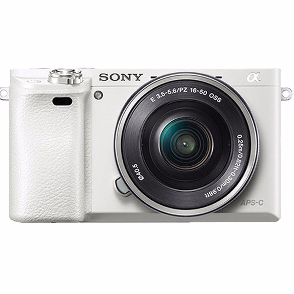 Sony Alpha a6000 Mirrorless Digital Camera with 16-50mm Lens White + Battery + Charger + 16GB Bundle 1 - International
