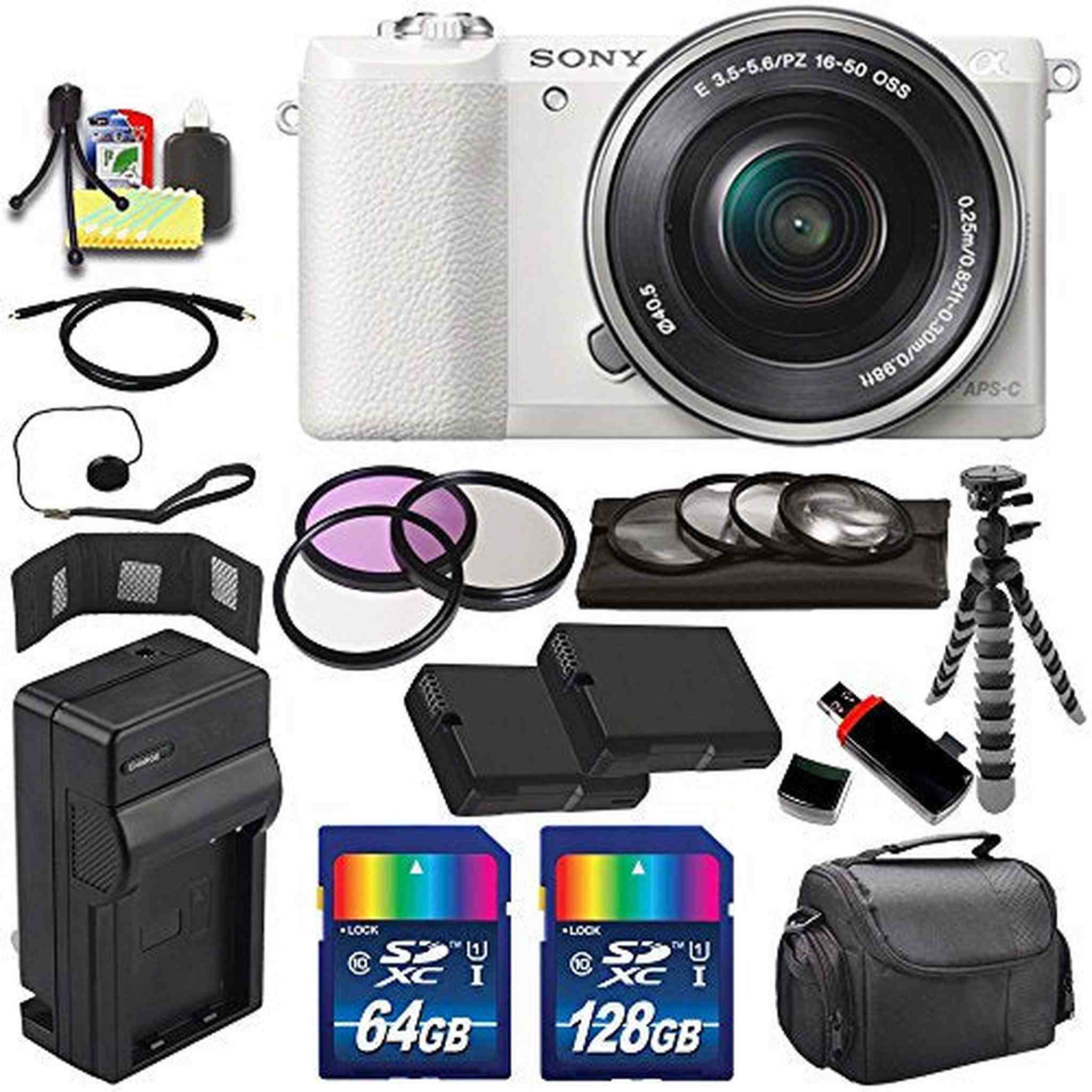 Sony Alpha a5100 Mirrorless Digital Camera with 16-50mm Lens White + Battery + Charger + 196GB Bundle 9 - Internationa Sony