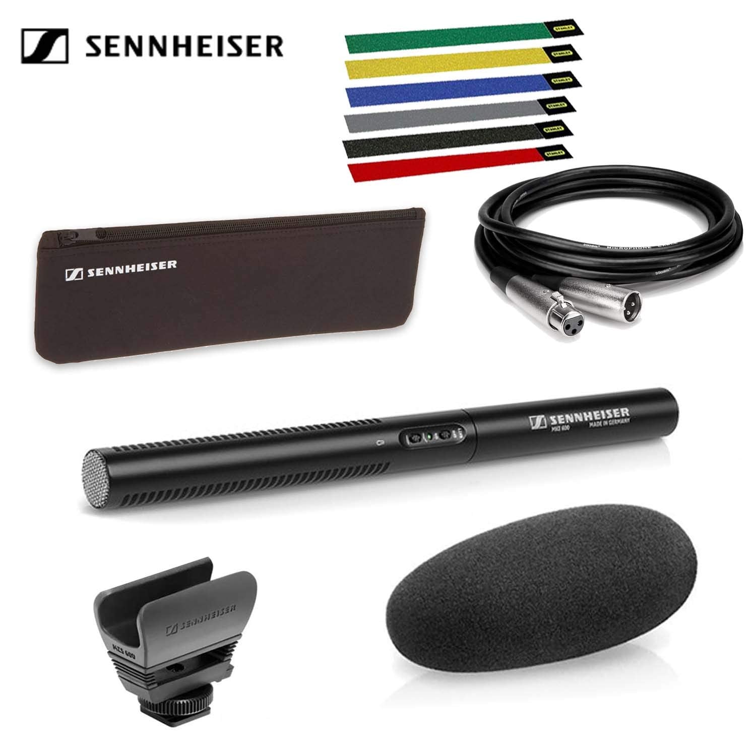 Sennheiser MKE 600 Camcorder Shotgun Microphone with Carrying Case, Shock Mount, Foam Windscreen, Cable Ties and 10 Ft.