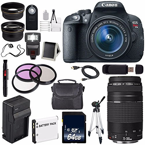 Canon EOS Rebel T5i 18 MP CMOS Digital SLR Camera w/EF-S 18-55mm f/3.5-5.6 Lens (International Model) + Canon EF 75-300m