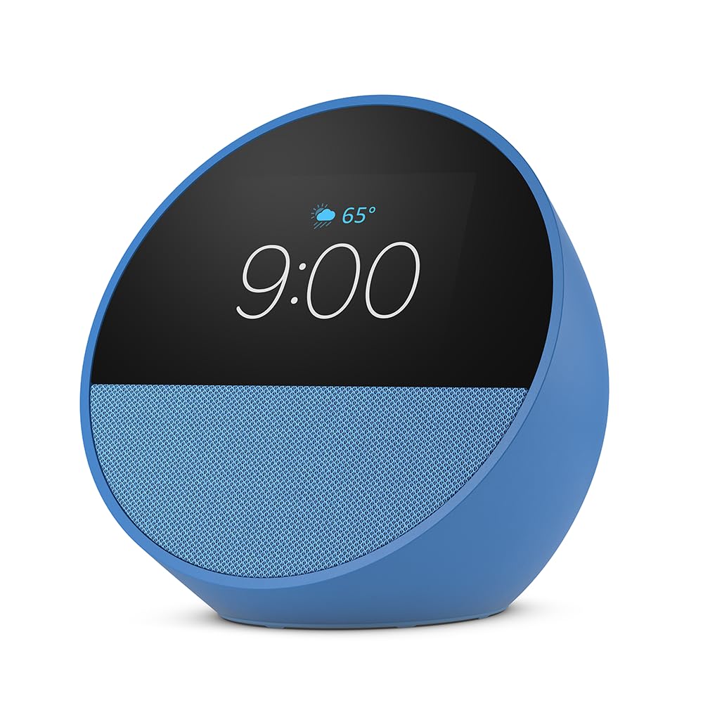All-new Amazon Echo Spot 2024 release , Smart alarm clock with vibrant sound + Alexa, Ocean Blue