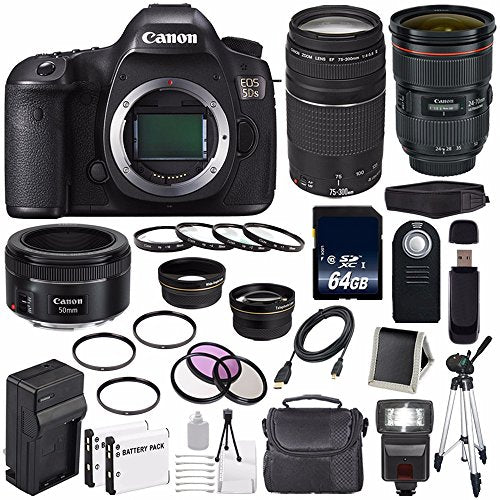 Canon EOS 5DS DSLR Camera (International Model) 0581C002 + Canon EF 24-70mm f/2.8L II USM Lens + Canon EF 75-300 III Starter Bundle
