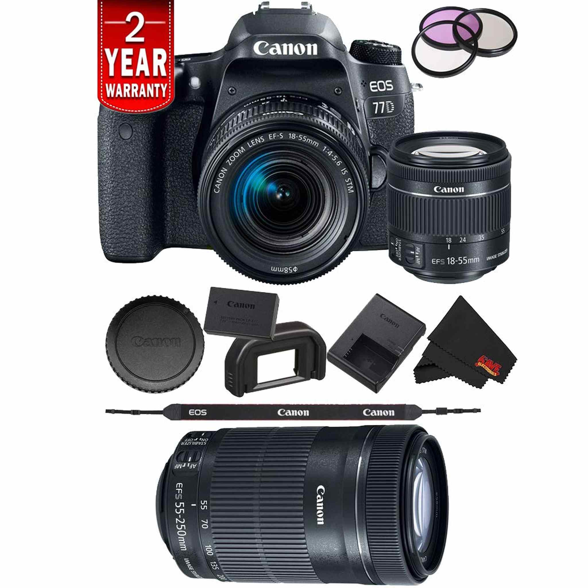 Canon EOS 77D DSLR Digital Camera 18-55mm Lens International Model Bundle + Canon 55-250 STM Lens Canon