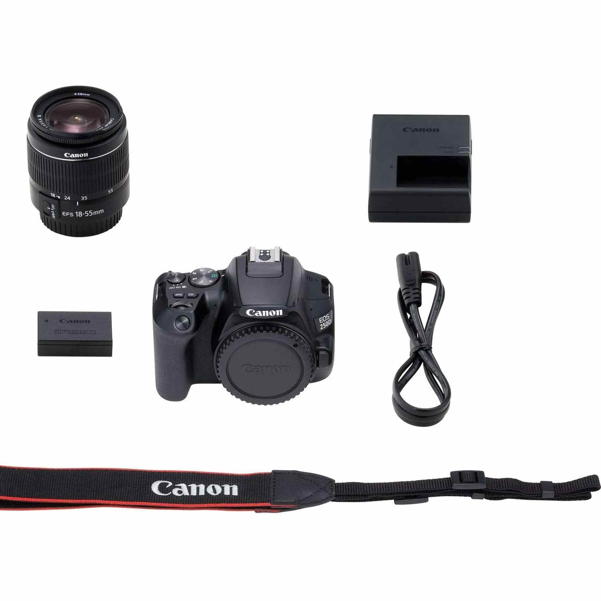 Canon EOS 250D / Rebel SL3 DSLR Camera with 18-55mm Lens Black + Creative Filter Set, EOS Camera Bag + Sandisk Ultra 64GB Card + 6AVE Electronics